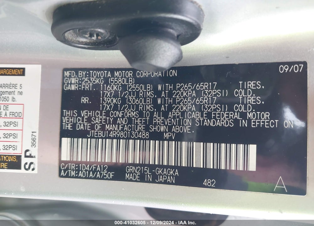 2008 TOYOTA 4RUNNER SR5 V6 VIN: JTEBU14R980130488