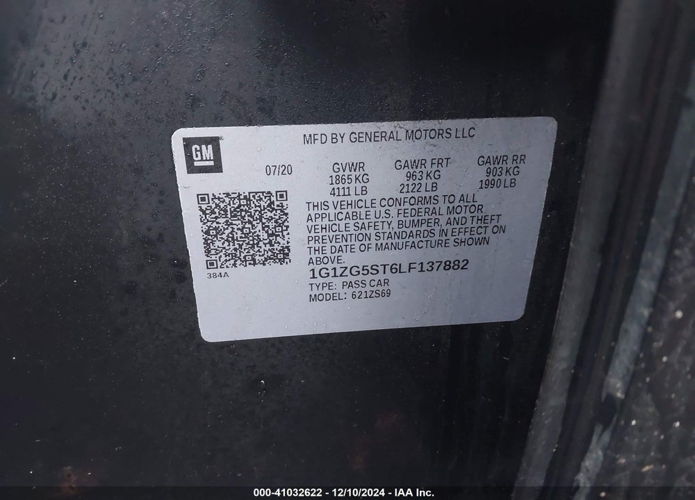 2020 CHEVROLET MALIBU FWD RS VIN: 1G1ZG5ST6LF137882