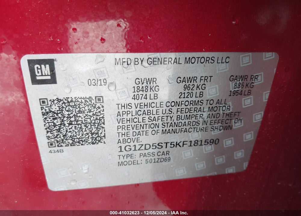 2019 CHEVROLET MALIBU VIN: 1G1ZD5ST5KF181590
