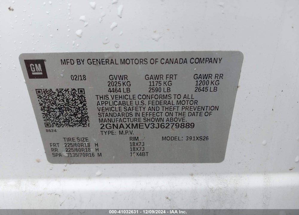 2018 CHEVROLET EQUINOX PREMIER VIN: 2GNAXMEV3J6279889
