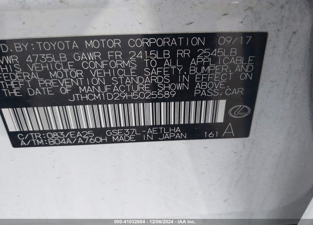 2017 LEXUS IS 300 VIN: JTHCM1D29H5025589