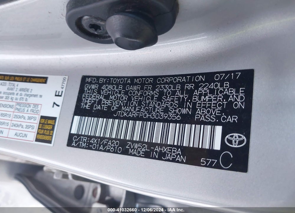 2017 TOYOTA PRIUS PRIME PLUS VIN: JTDKARFP0H3039356
