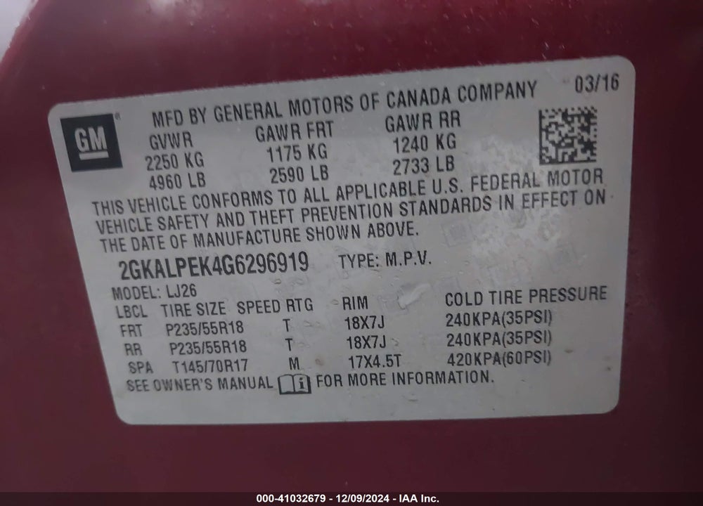 2016 GMC TERRAIN SLT VIN: 2GKALPEK4G6296919