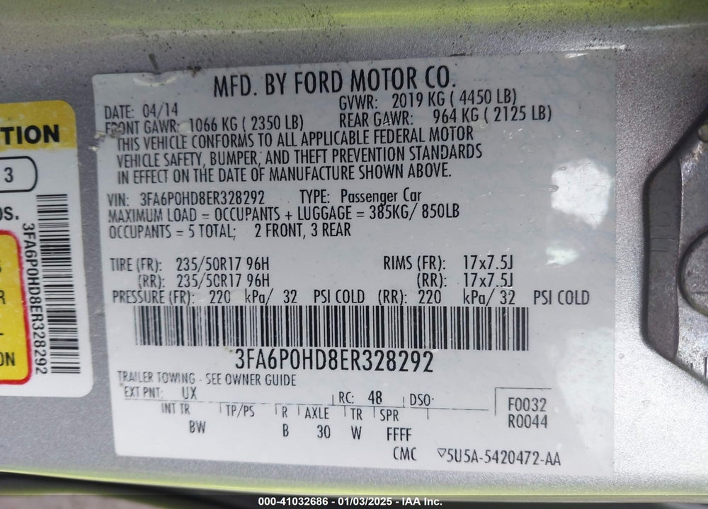 2014 FORD FUSION SE VIN: 3FA6P0HD8ER328292