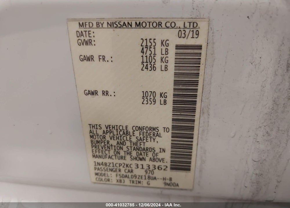 2019 NISSAN LEAF SV PLUS VIN: 1N4BZ1CP2KC313362