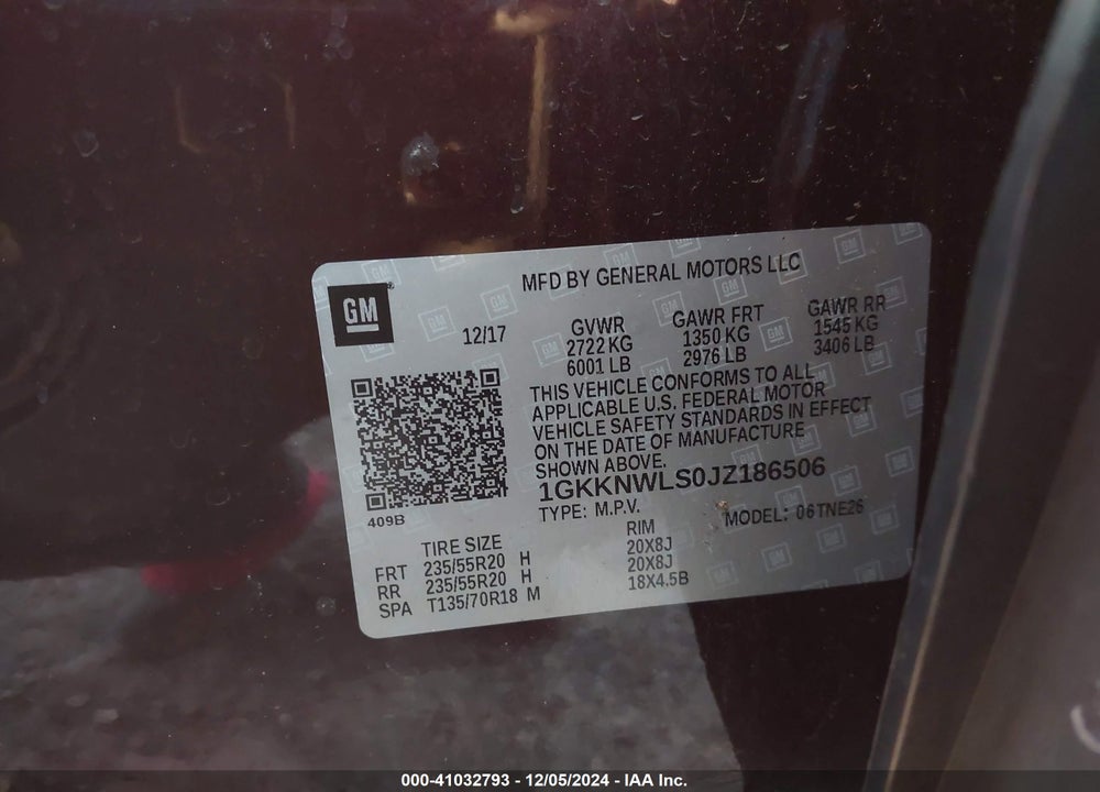 2018 GMC ACADIA SLT-2 VIN: 1GKKNWLS0JZ186506