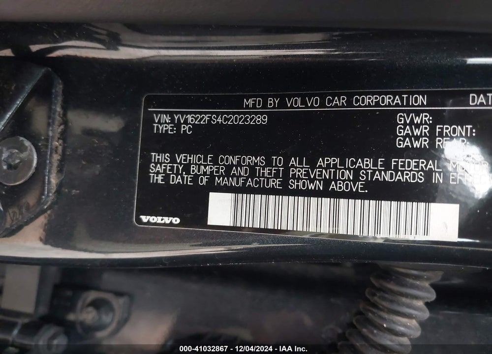 2012 VOLVO S60 T5 VIN: YV1622FS4C2023289
