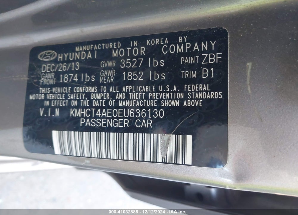 2014 HYUNDAI ACCENT GLS VIN: KMHCT4AE0EU636130
