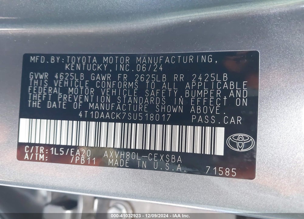 2025 TOYOTA CAMRY SE VIN: 4T1DAACK7SU518017