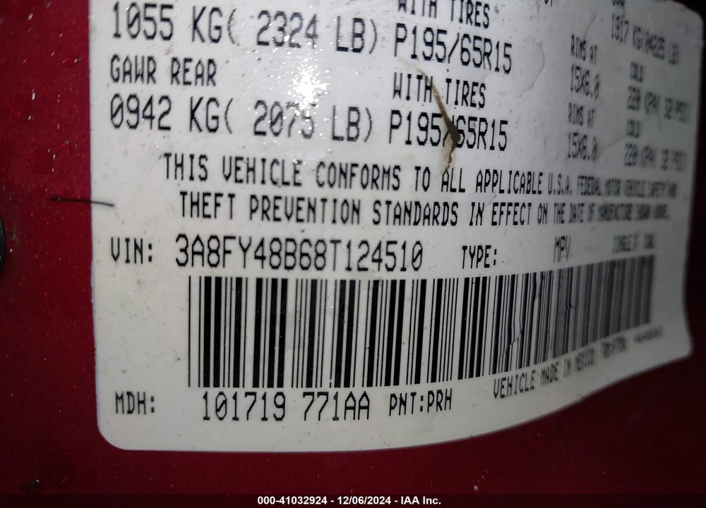 2008 CHRYSLER PT CRUISER LX VIN: 3A8FY48B68T124510