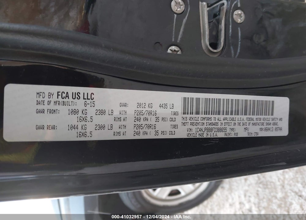2015 JEEP PATRIOT SPORT VIN: 1C4NJPBB8FD388655