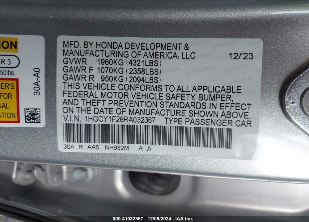 2024 HONDA ACCORD LX VIN: 1HGCY1F28RA032367