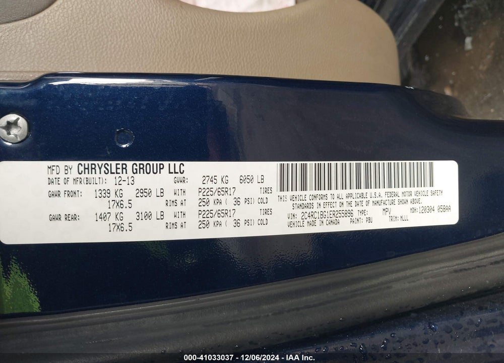2014 CHRYSLER TOWN & COUNTRY TOURING VIN: 2C4RC1BG1ER255896