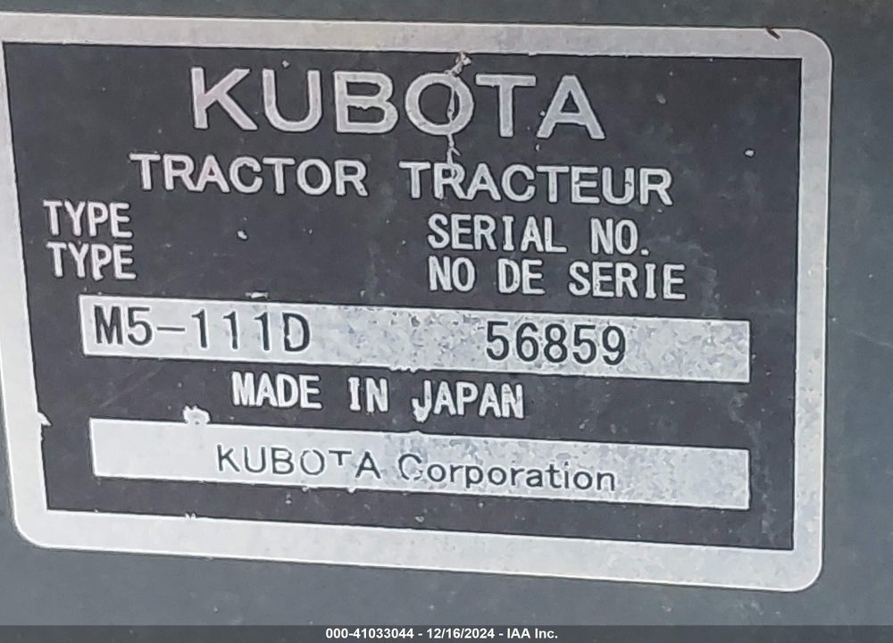 2018 KUBOTA M5-111HDC VIN: 00000000000056859