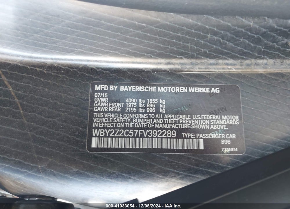 2015 BMW I8 VIN: WBY2Z2C57FV392289