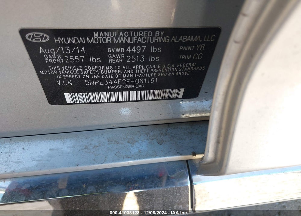 2015 HYUNDAI SONATA SPORT VIN: 5NPE34AF2FH061191
