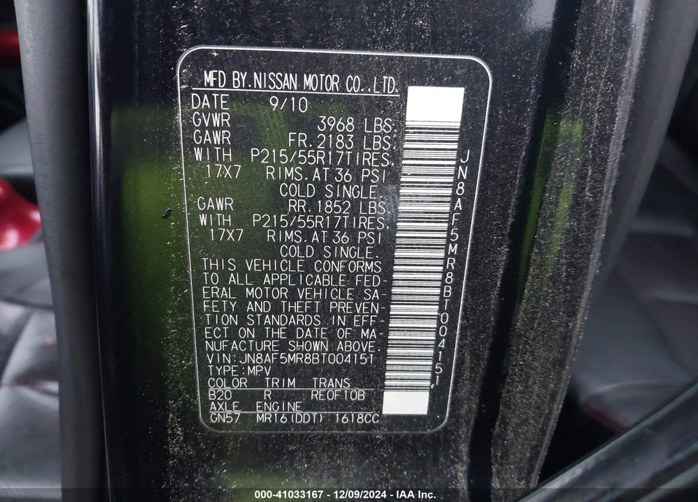 2011 NISSAN JUKE SL VIN: JN8AF5MR8BT004151