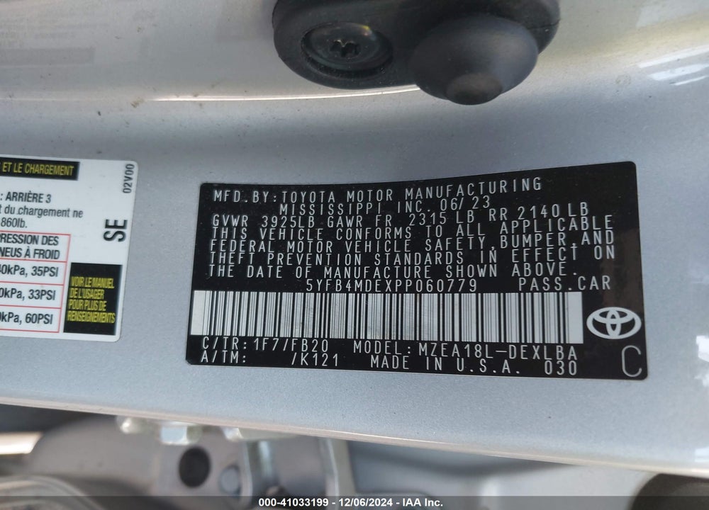 2023 TOYOTA COROLLA LE VIN: 5YFB4MDEXPP060779