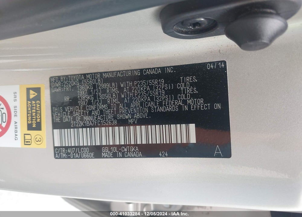 2015 LEXUS RX 350 VIN: 2T2ZK1BA7FC152638