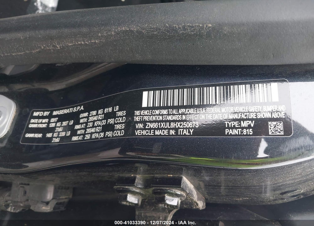 2017 MASERATI LEVANTE VIN: ZN661XUL8HX250673