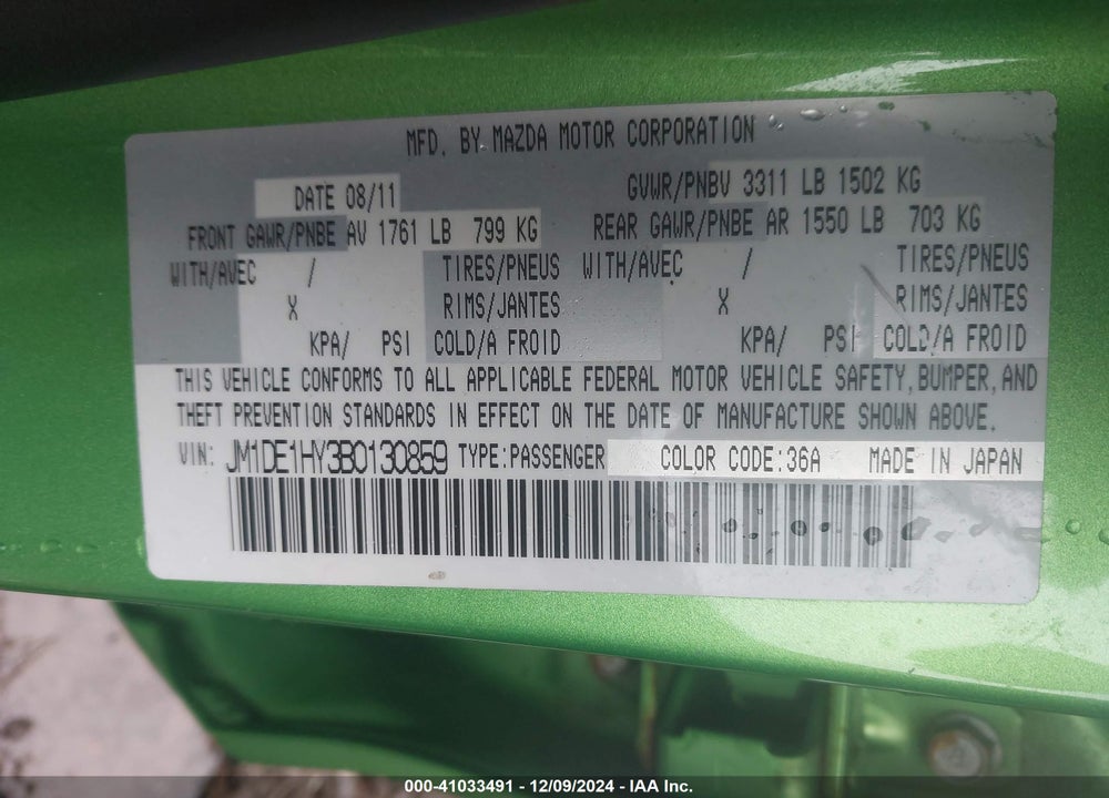 2011 MAZDA 2 TOURING VIN: JM1DE1HY3B0130859