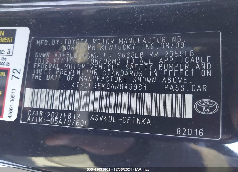 2010 TOYOTA CAMRY LE VIN: 4T4BF3EK8AR043984