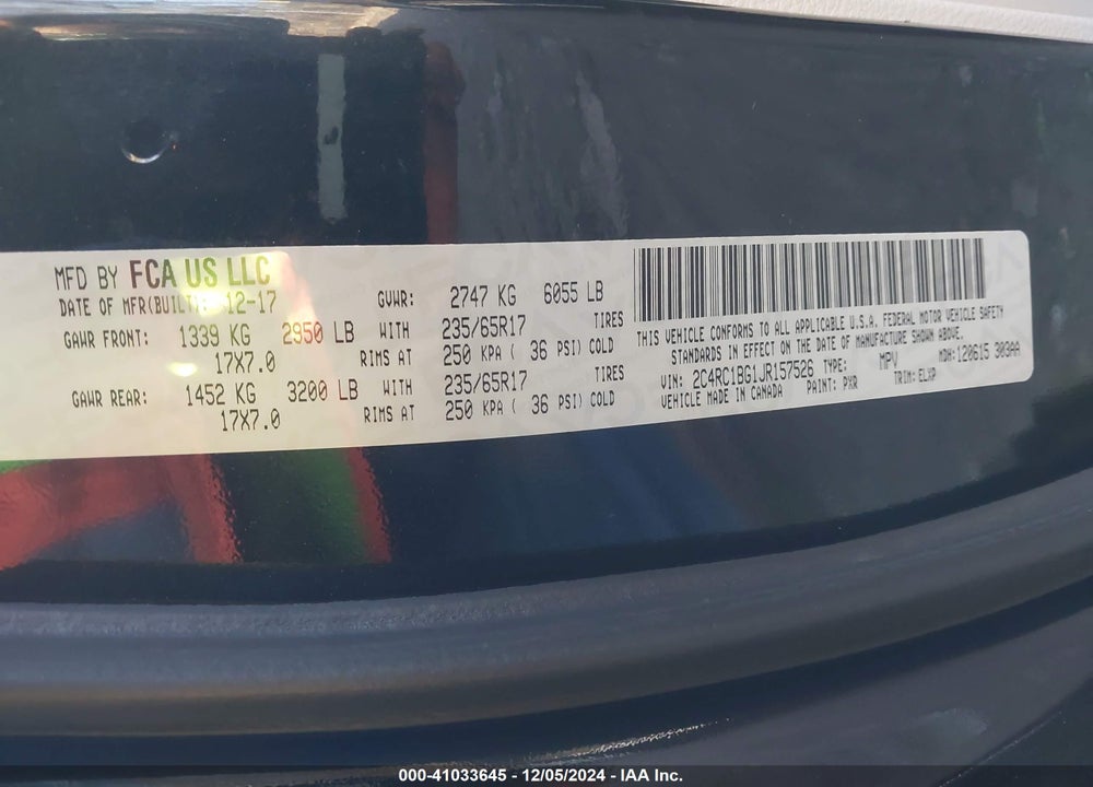 2018 CHRYSLER PACIFICA TOURING L VIN: 2C4RC1BG1JR157526