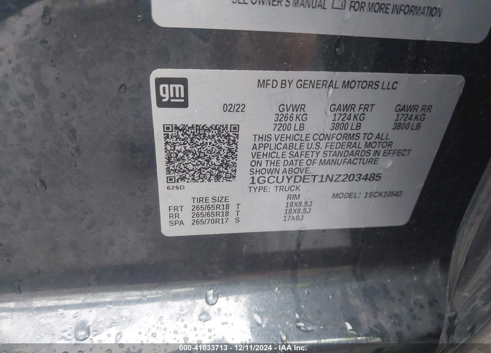 2022 CHEVROLET SILVERADO 1500 LTD 4WD SHORT BED LT VIN: 1GCUYDET1NZ203485