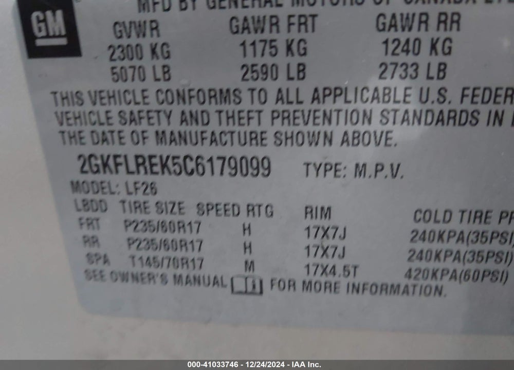 2012 GMC TERRAIN SLE-1 VIN: 2GKFLREK5C6179099