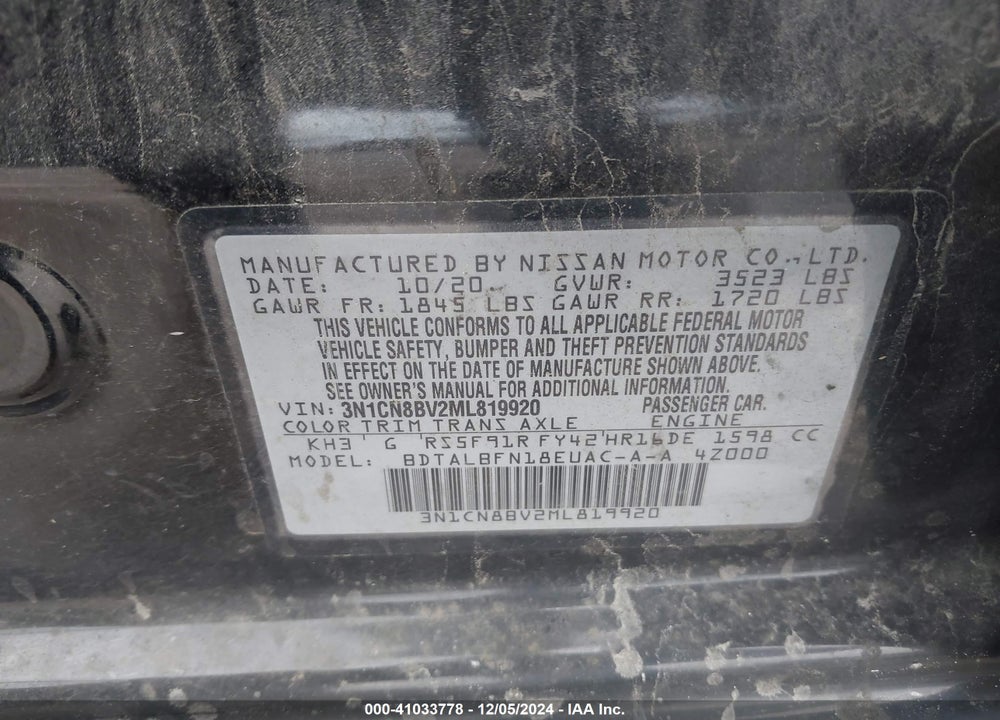 2021 NISSAN VERSA VIN: 3N1CN8BV2ML819920