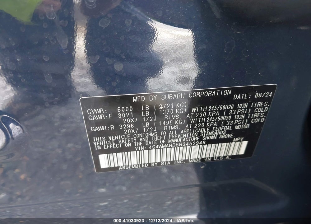 2024 SUBARU ASCENT ONYX EDITION 7-PASSENGER VIN: 4S4WMAHD5R3452948