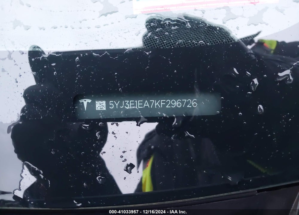 2019 TESLA MODEL 3 LONG RANGE/MID RANGE/STANDARD RANGE/STANDARD RANGE PLUS VIN: 5YJ3E1EA7KF296726