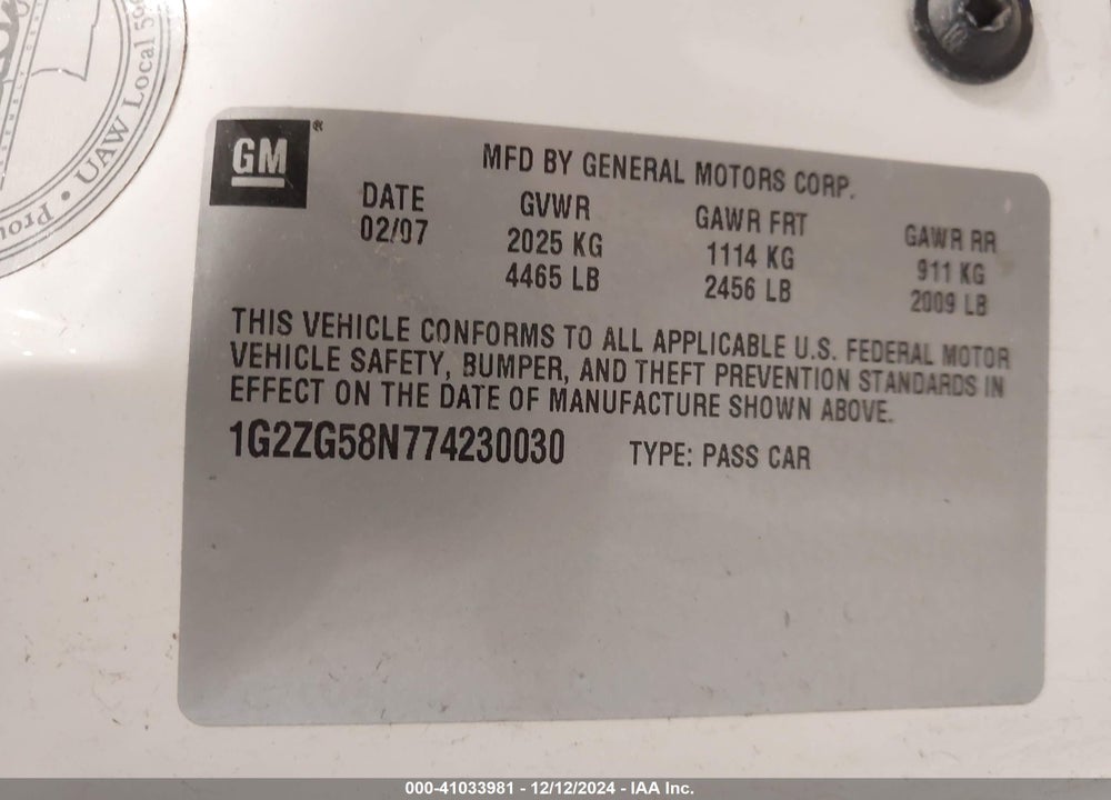 2007 PONTIAC G6 VIN: 1G2ZG58N774230030