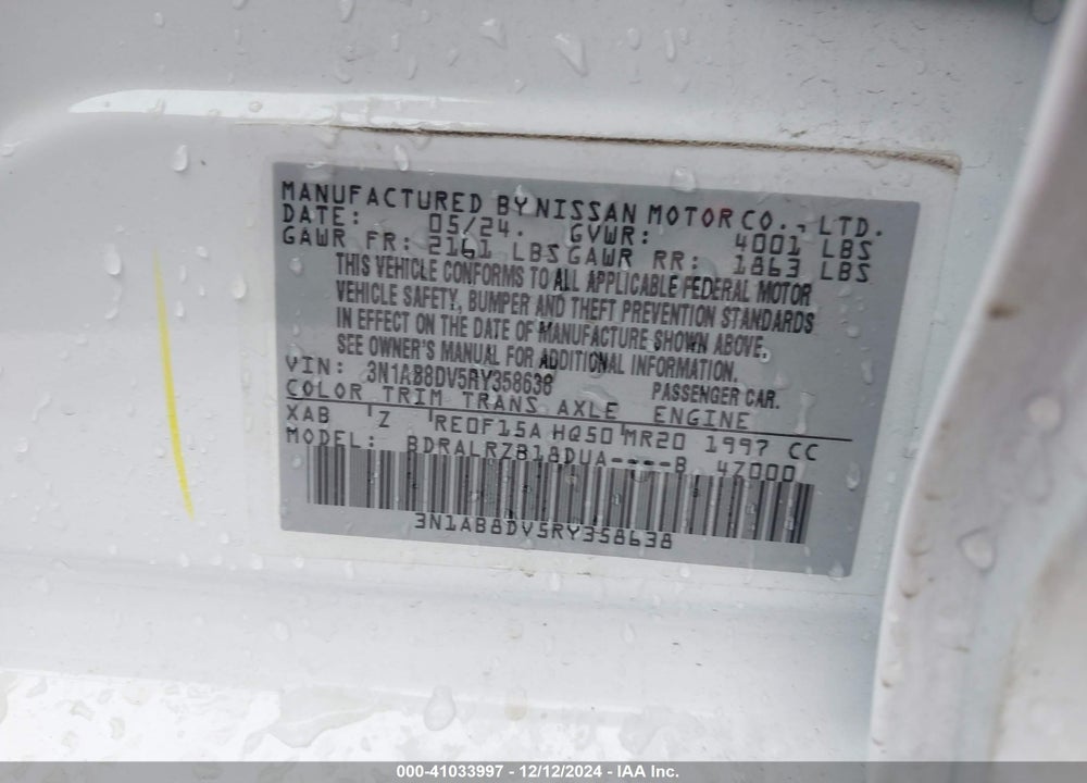 2024 NISSAN SENTRA SR XTRONIC CVT VIN: 3N1AB8DV5RY358638
