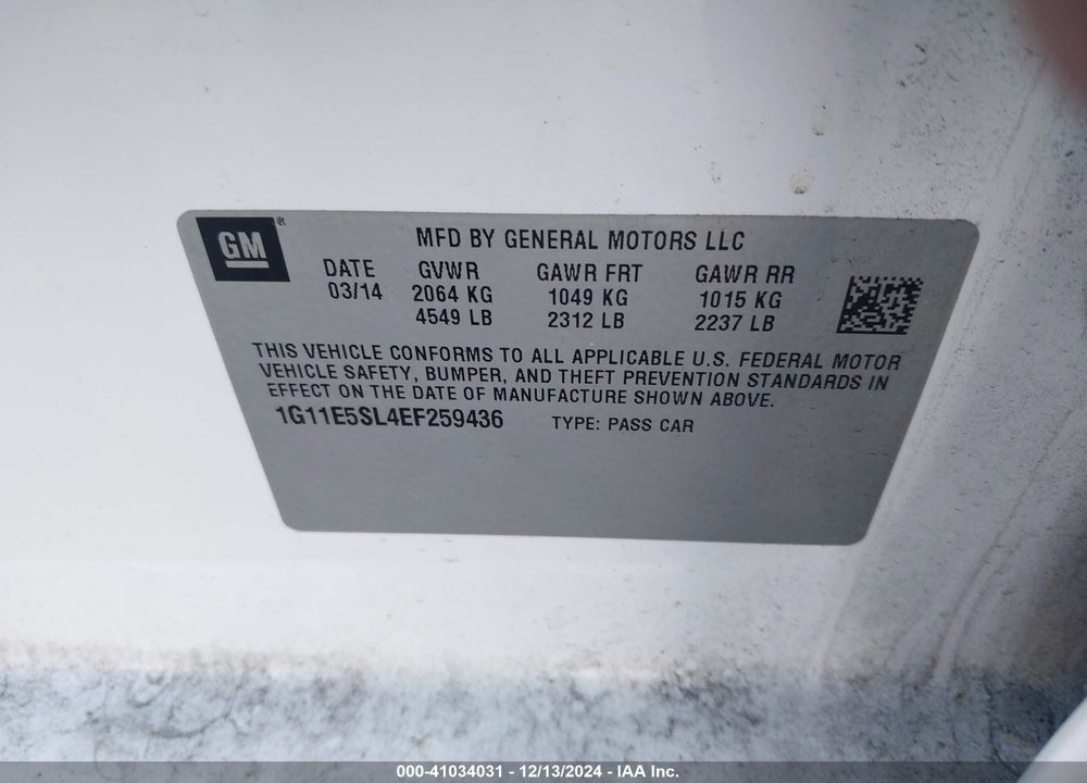 2014 CHEVROLET MALIBU 2LT VIN: 1G11E5SL4EF259436