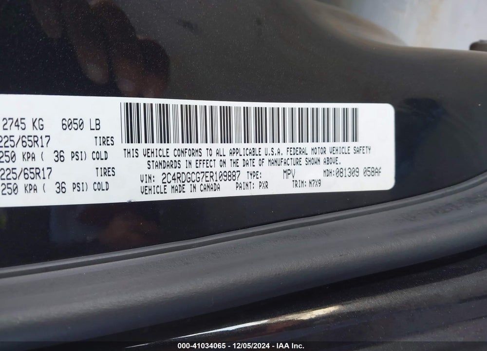 2014 DODGE GRAND CARAVAN SXT VIN: 2C4RDGCG7ER109887