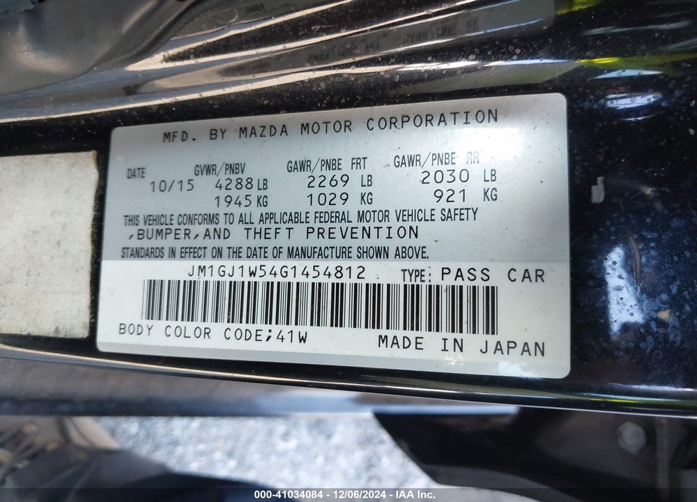2016 MAZDA 6 I GRAND TOURING VIN: JM1GJ1W54G1454812