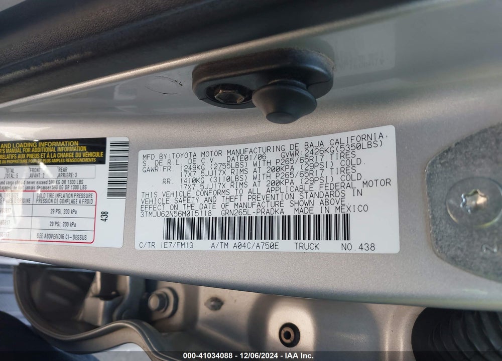 2006 TOYOTA TACOMA DOUBLE CAB PRERUNNER VIN: 3TMJU62N56M015118