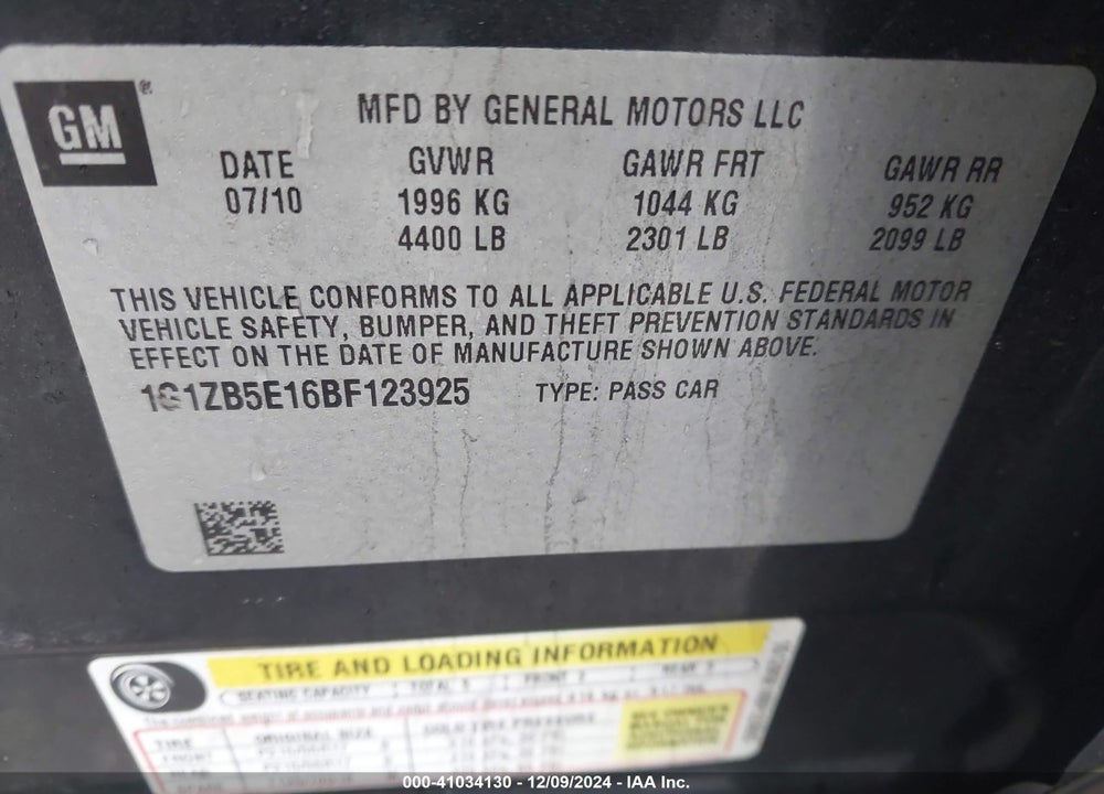 2011 CHEVROLET MALIBU LS VIN: 1G1ZB5E16BF123925
