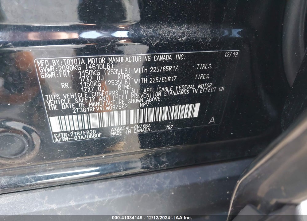 2020 TOYOTA RAV4 LE VIN: 2T3G1RFV4LW097562