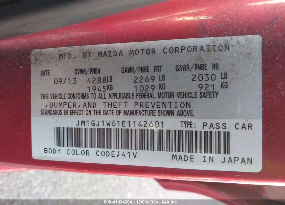2014 MAZDA 6 I GRAND TOURING VIN: JM1GJ1W61E1142601