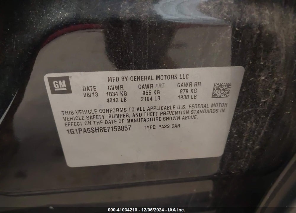 2014 CHEVROLET CRUZE LS AUTO VIN: 1G1PA5SH8E7153857