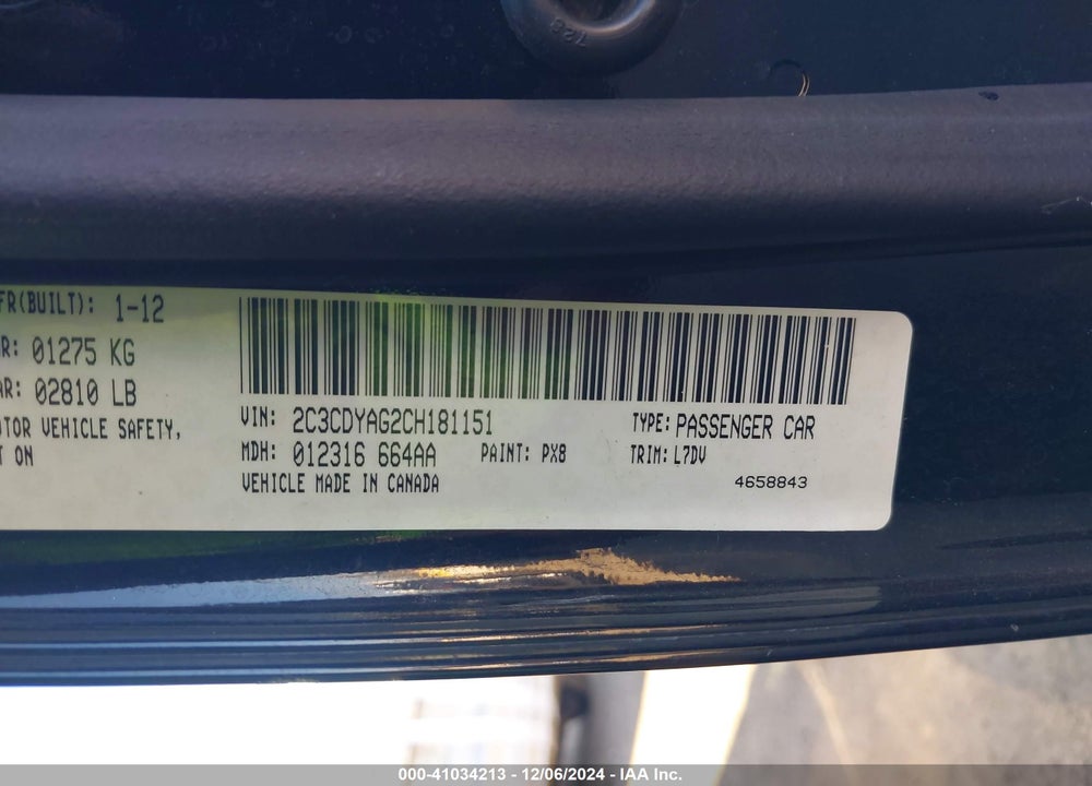2012 DODGE CHALLENGER SXT VIN: 2C3CDYAG2CH181151