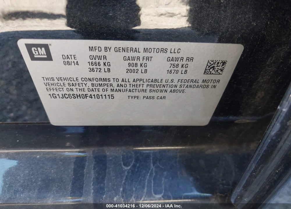 2015 CHEVROLET SONIC LT AUTO VIN: 1G1JC6SH0F4101115