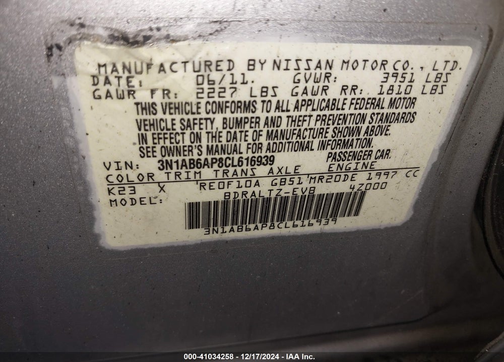 2012 NISSAN SENTRA 2.0 SR VIN: 3N1AB6AP8CL616939