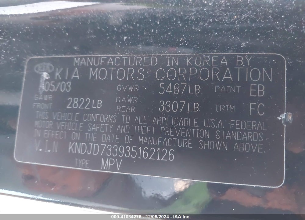 2003 KIA SORENTO EX/LX VIN: KNDJD733935162126