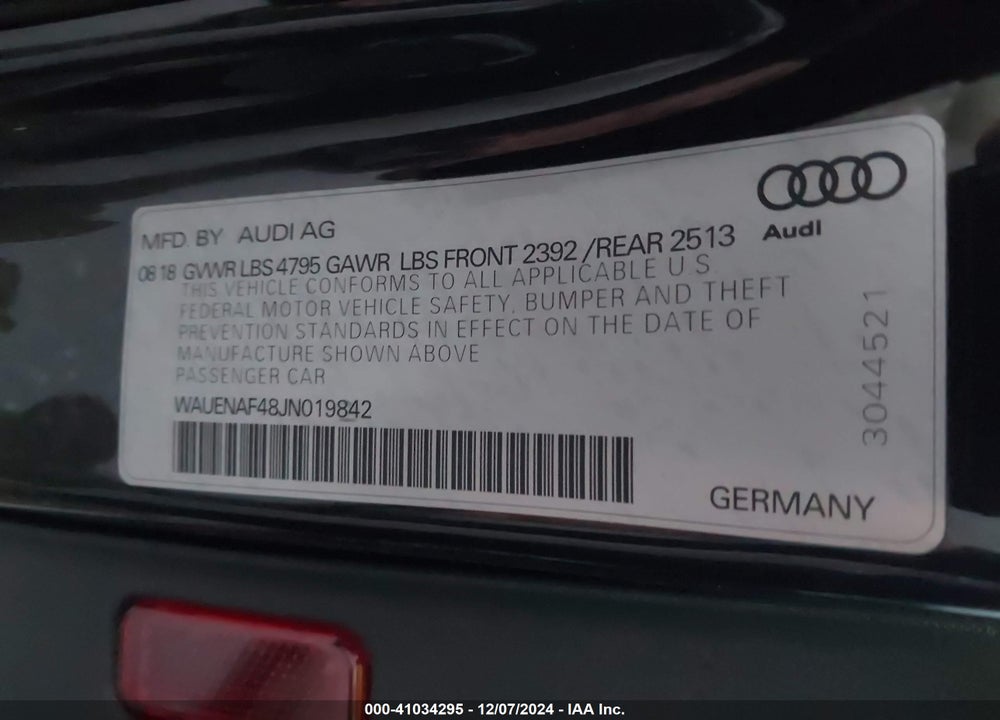 2018 AUDI A4 VIN: WAUENAF48JN019842