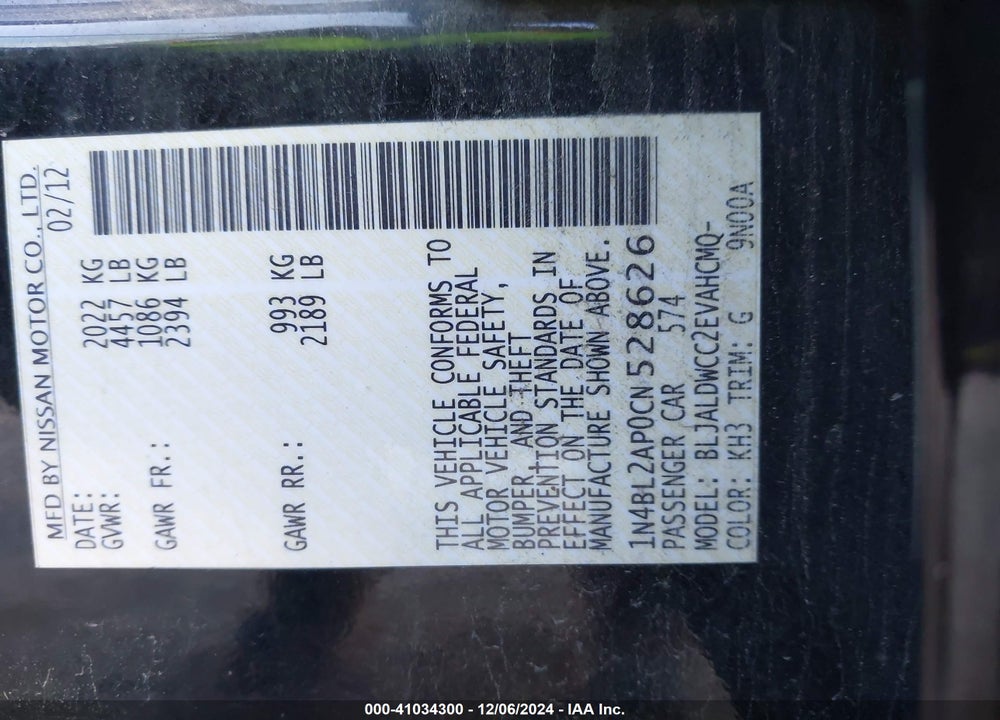 2012 NISSAN ALTIMA 3.5 SR VIN: 1N4BL2AP0CN528626