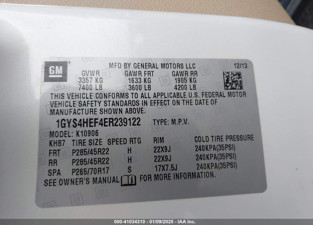 2014 CADILLAC ESCALADE ESV LUXURY VIN: 1GYS4HEF4ER239122
