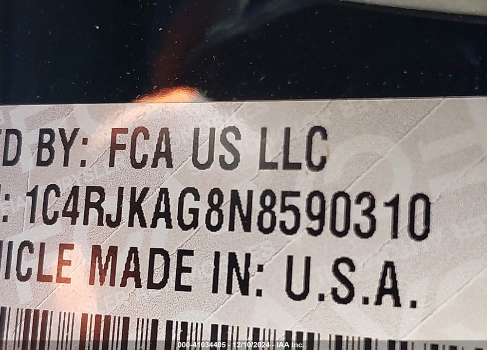 2022 JEEP GRAND CHEROKEE L VIN: 1C4RJKAG8N8590310